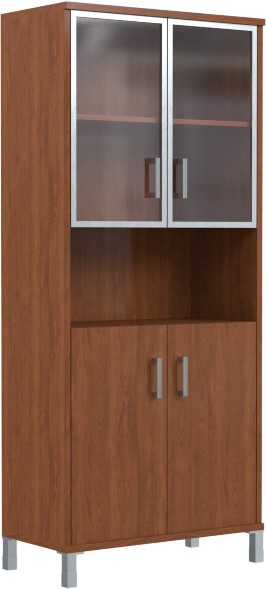 Шкаф высокий с малыми стеклянными дверьми в AL-рамке и глухими B 430.9 Орех Гарда 900х450х2054